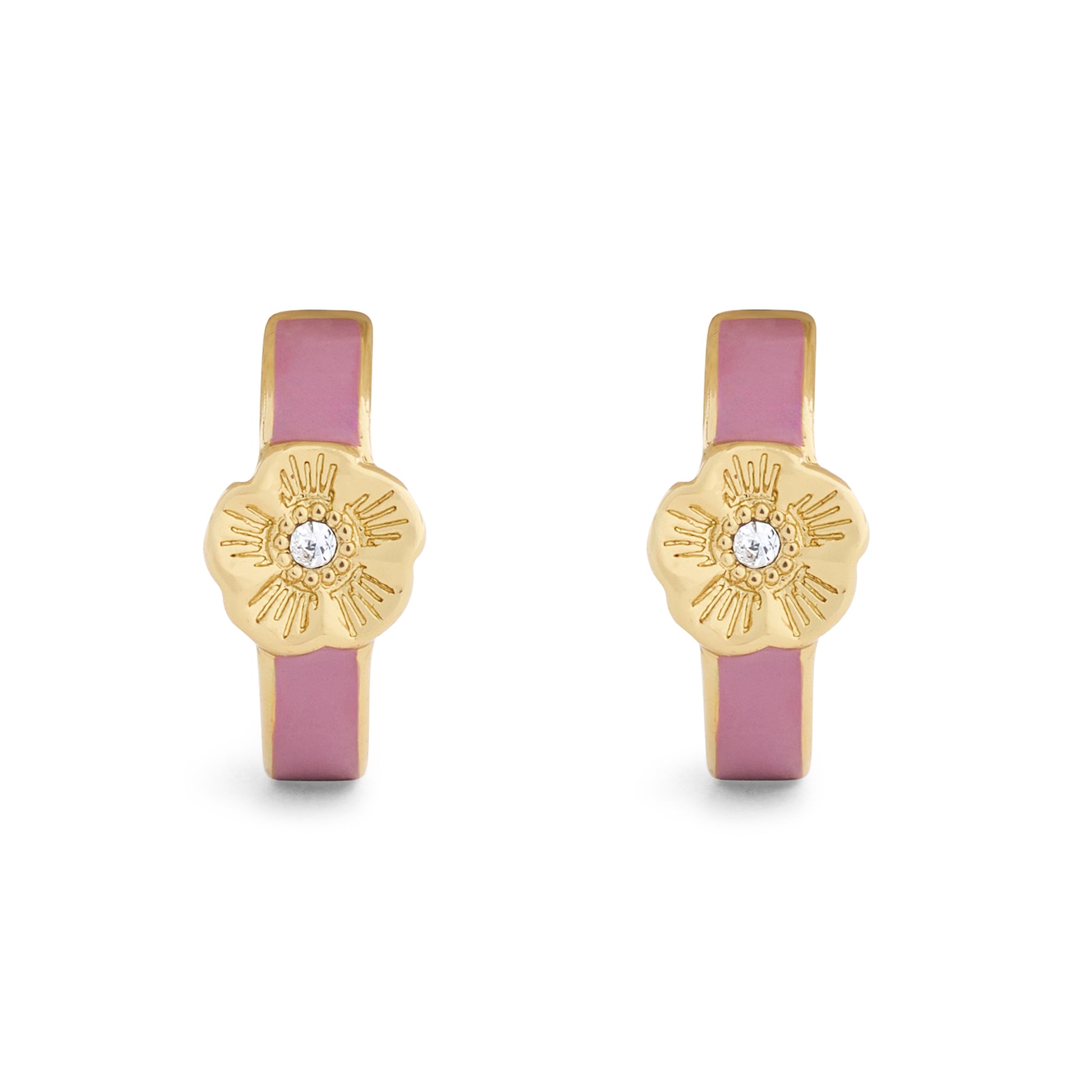 37571181GLD-Tearose Enamel Huggie Earrings-Pink/Gold