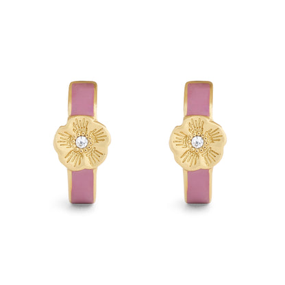 37571181GLD-Tearose Enamel Huggie Earrings-Pink/Gold