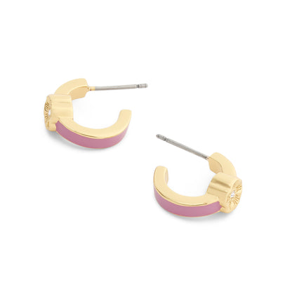 37571181GLD-Tearose Enamel Huggie Earrings-Pink/Gold