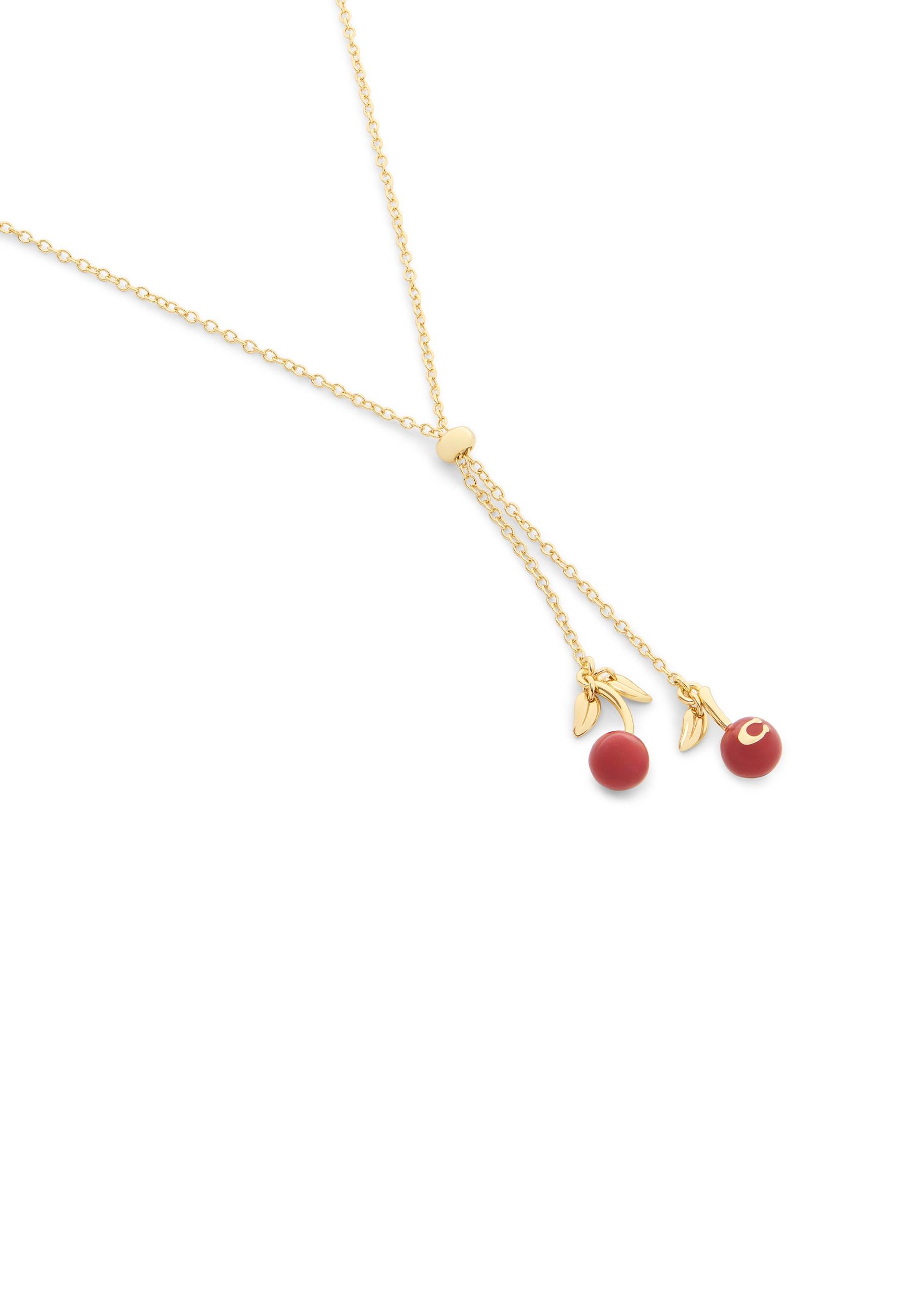 37571282GLD-Cherry Slidpendant Necklace-Red/Gold