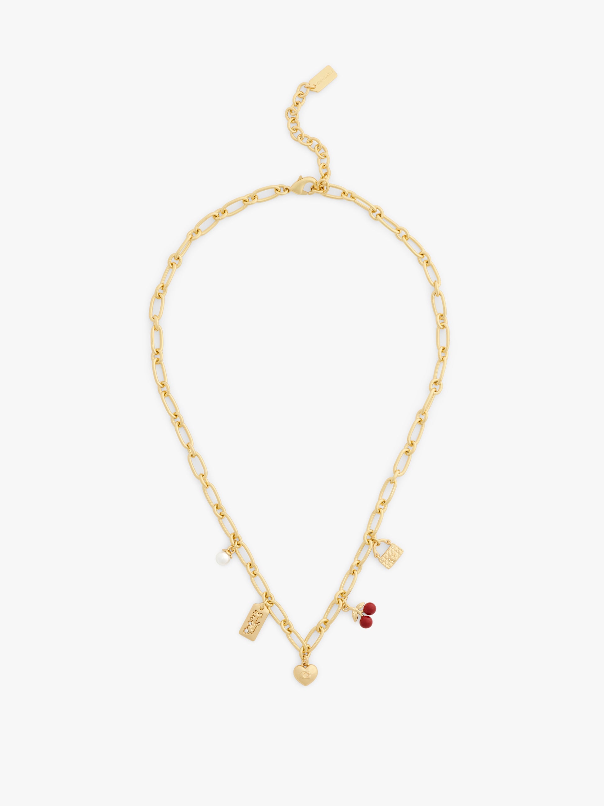 37571283GLD-Cherry Mix Charm Necklace-Red/Gold
