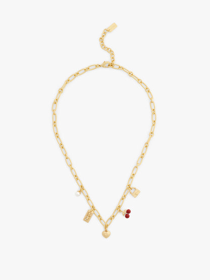 37571283GLD-Cherry Mix Charm Necklace-Red/Gold