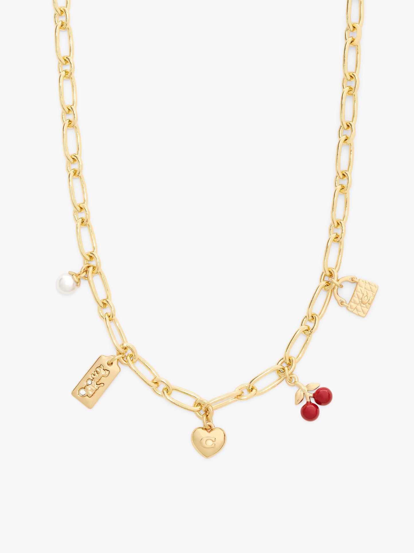 37571283GLD-Cherry Mix Charm Necklace-Red/Gold