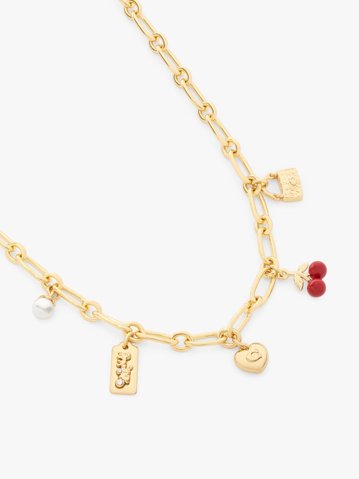 37571283GLD-Cherry Mix Charm Necklace-Red/Gold
