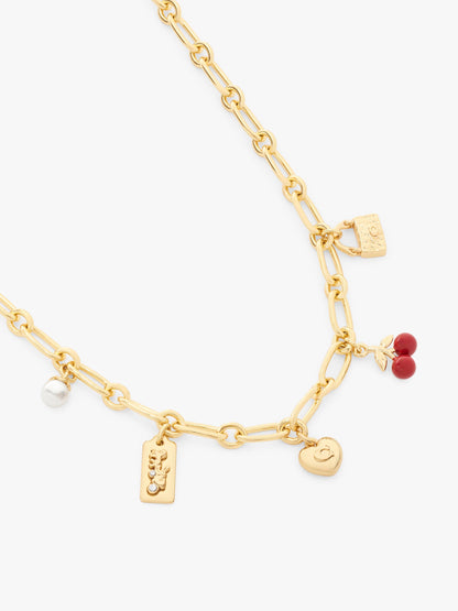 37571283GLD-Cherry Mix Charm Necklace-Red/Gold