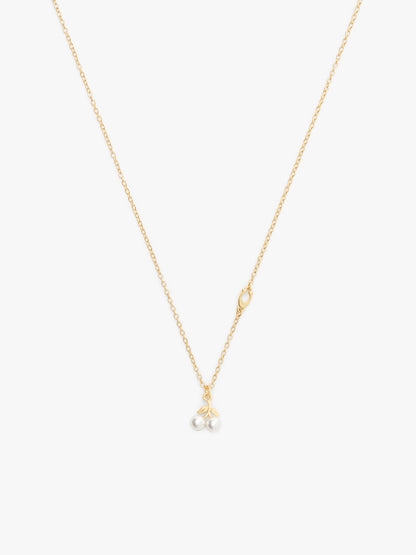 37571284GLD-Pearl Cherry Short Pendant Necklace-Pearl/Gold