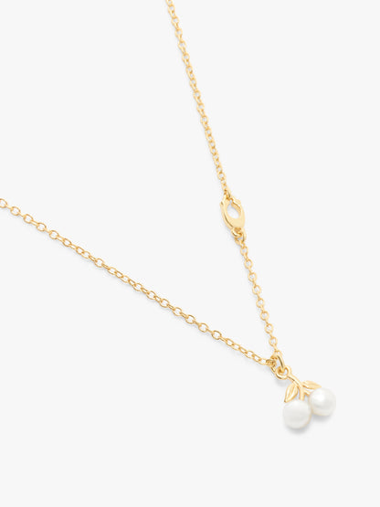 37571284GLD-Pearl Cherry Short Pendant Necklace-Pearl/Gold