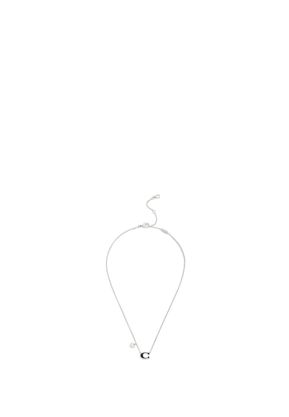 37571286RHO-Enamel C Heart Short Pendant Necklace-Black/Rhodium