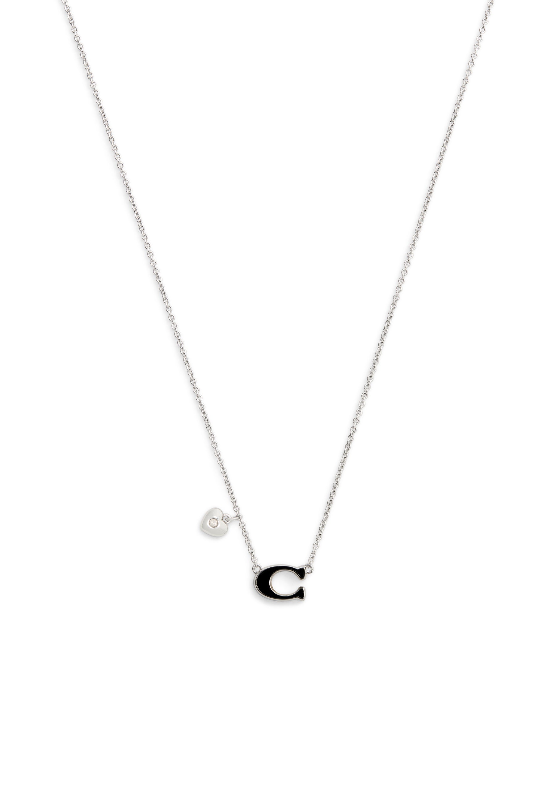37571286RHO-Enamel C Heart Short Pendant Necklace-Black/Rhodium