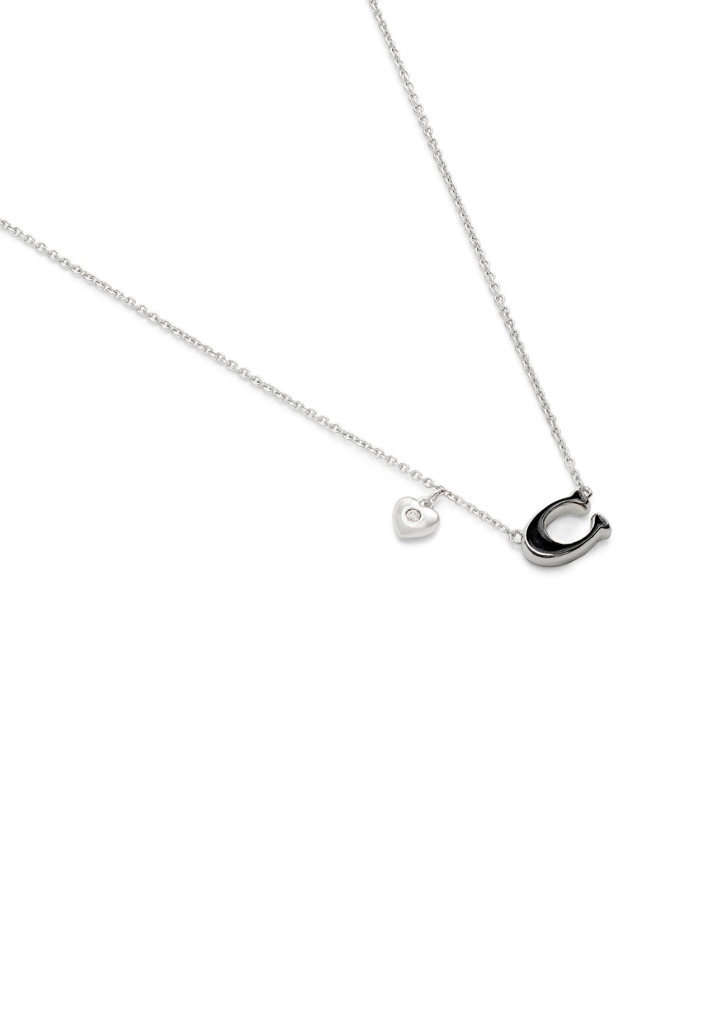 37571286RHO-Enamel C Heart Short Pendant Necklace-Black/Rhodium