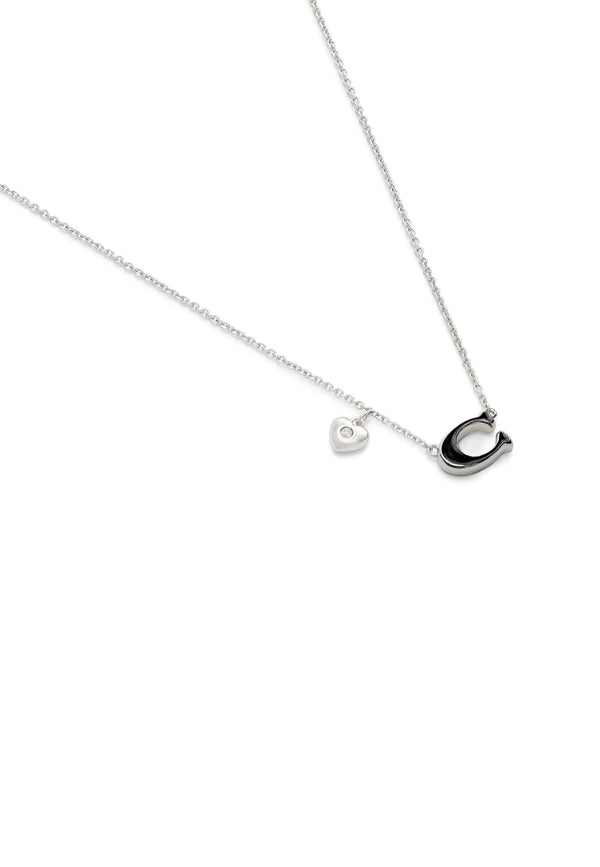Enamel C Heart Short Pendant Necklace