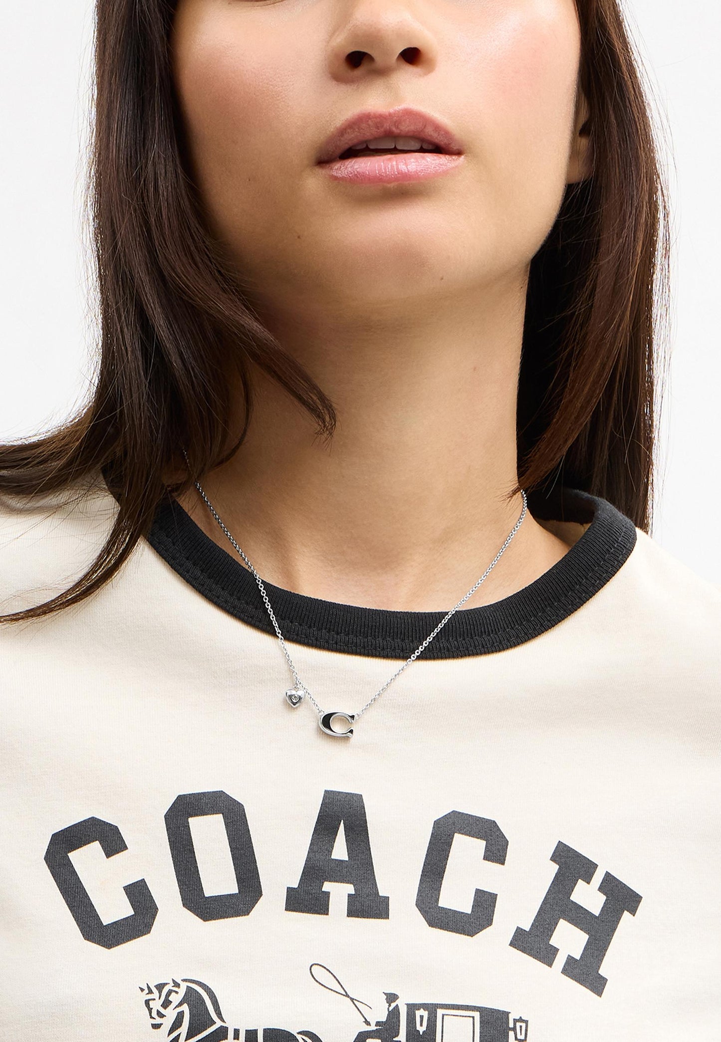 37571286RHO-Enamel C Heart Short Pendant Necklace-Black/Rhodium