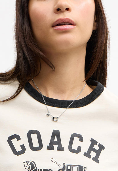 37571286RHO-Enamel C Heart Short Pendant Necklace-Black/Rhodium