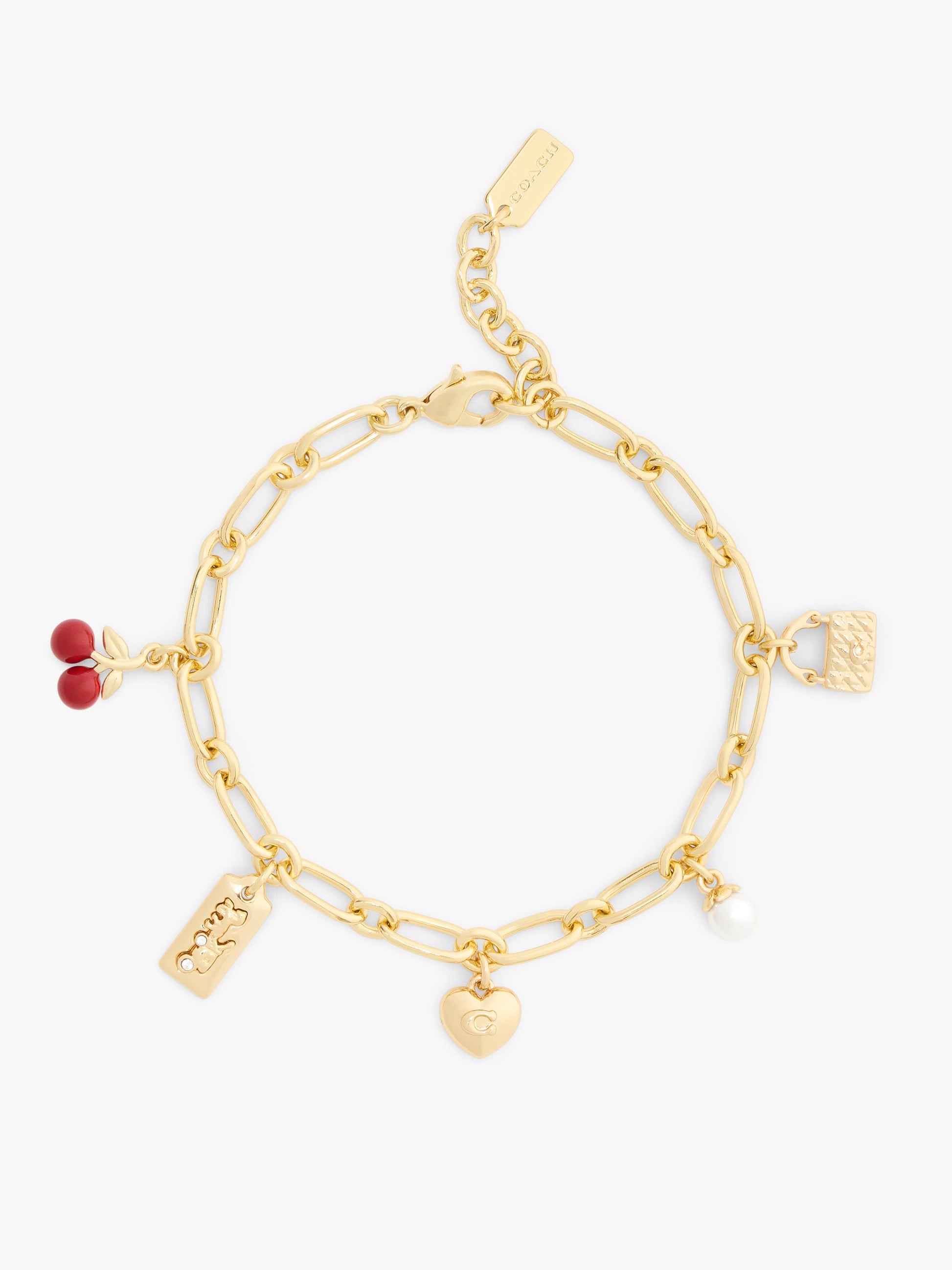 37571289GLD-Enamel Cherry Mixed Charm Bracelet-Red/Gold