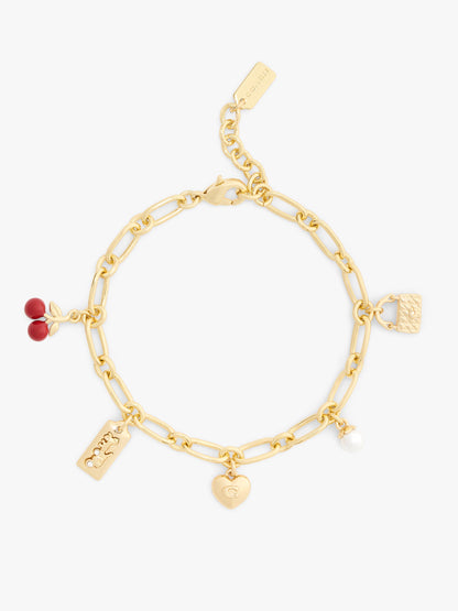 37571289GLD-Enamel Cherry Mixed Charm Bracelet-Red/Gold