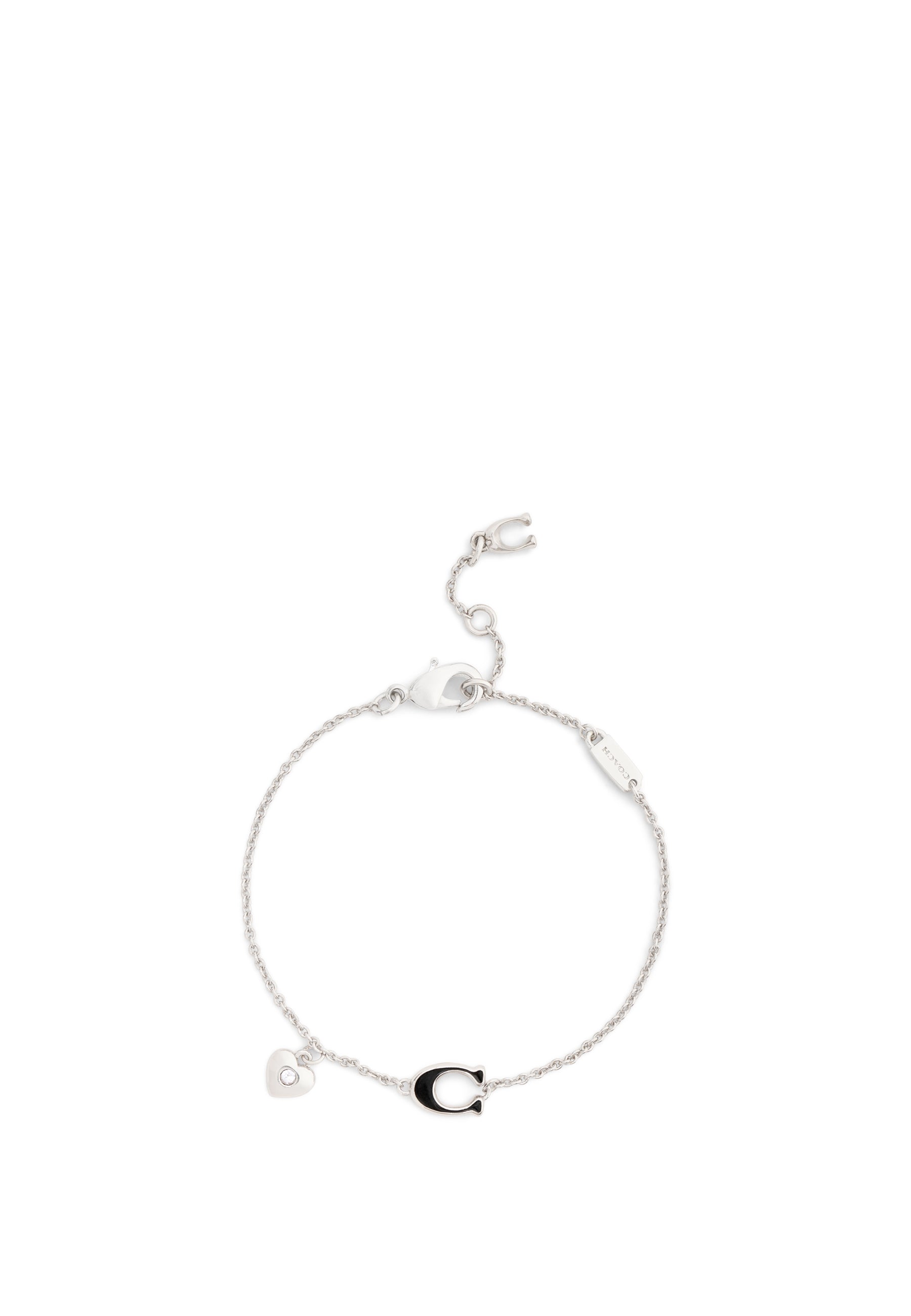 37571290RHO-Enamel C Heart Charm Flex Bracelet-Black/Rhodium