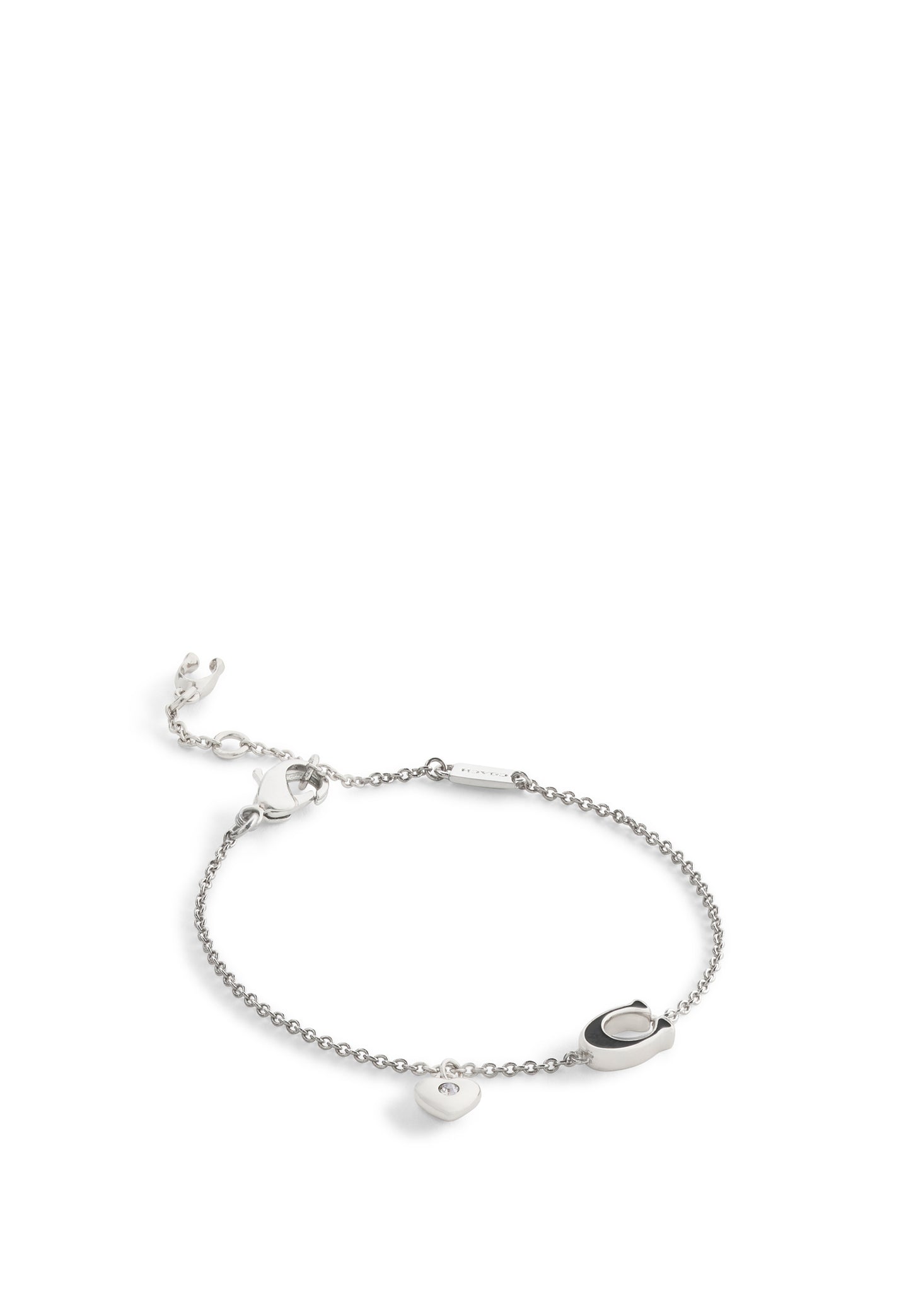 37571290RHO-Enamel C Heart Charm Flex Bracelet-Black/Rhodium