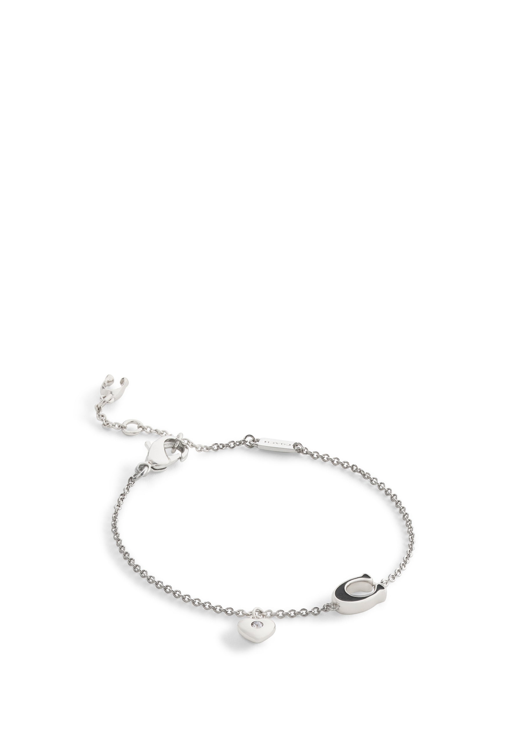 37571290RHO-Enamel C Heart Charm Flex Bracelet-Black/Rhodium