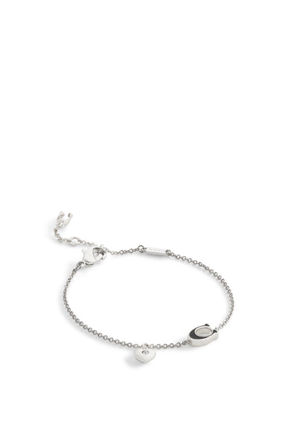 37571290RHO-Enamel C Heart Charm Flex Bracelet-Black/Rhodium