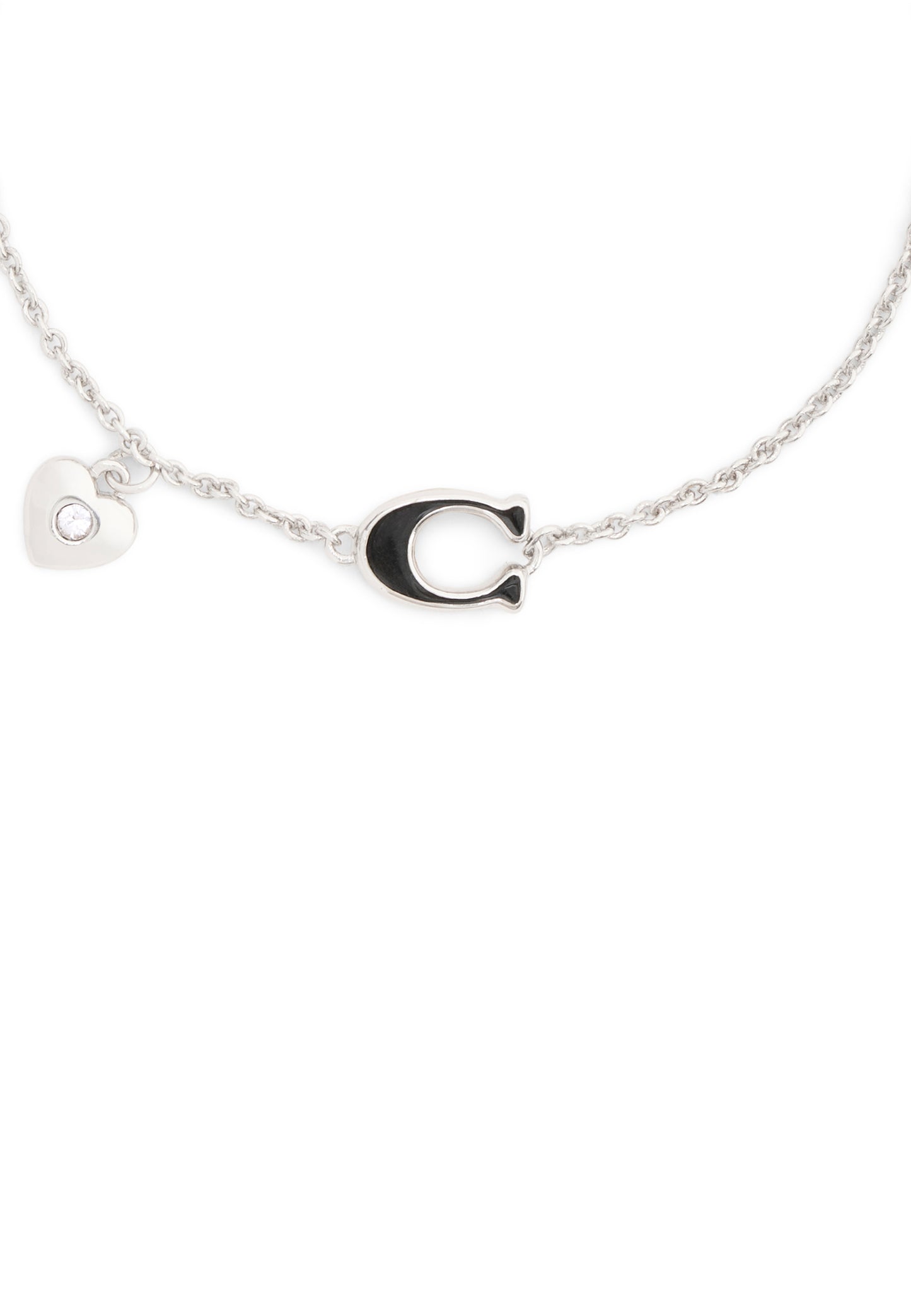 37571290RHO-Enamel C Heart Charm Flex Bracelet-Black/Rhodium