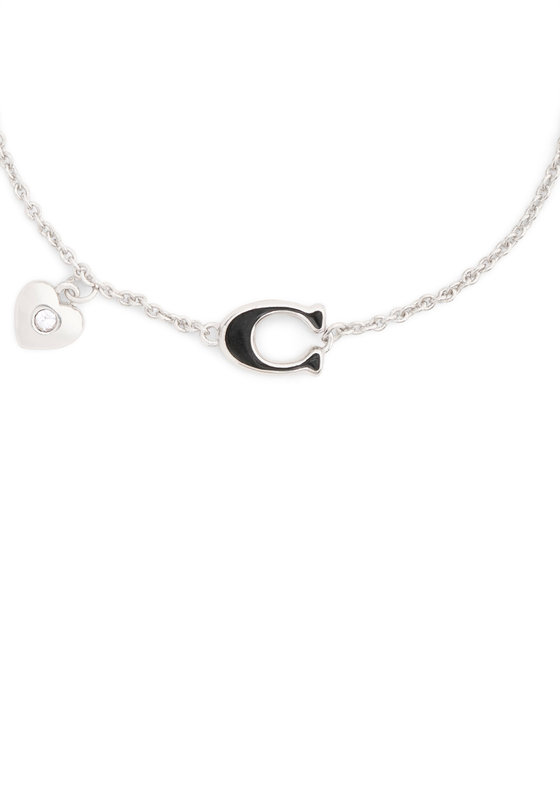 37571290RHO-Enamel C Heart Charm Flex Bracelet-Black/Rhodium