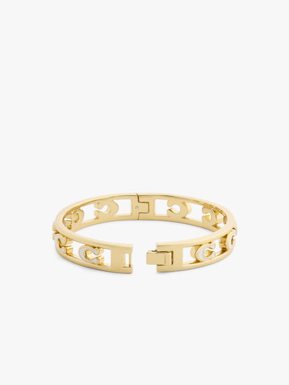 37571291GLD-Open Enamel C Hinged Bangle Bracelet-White/Gold