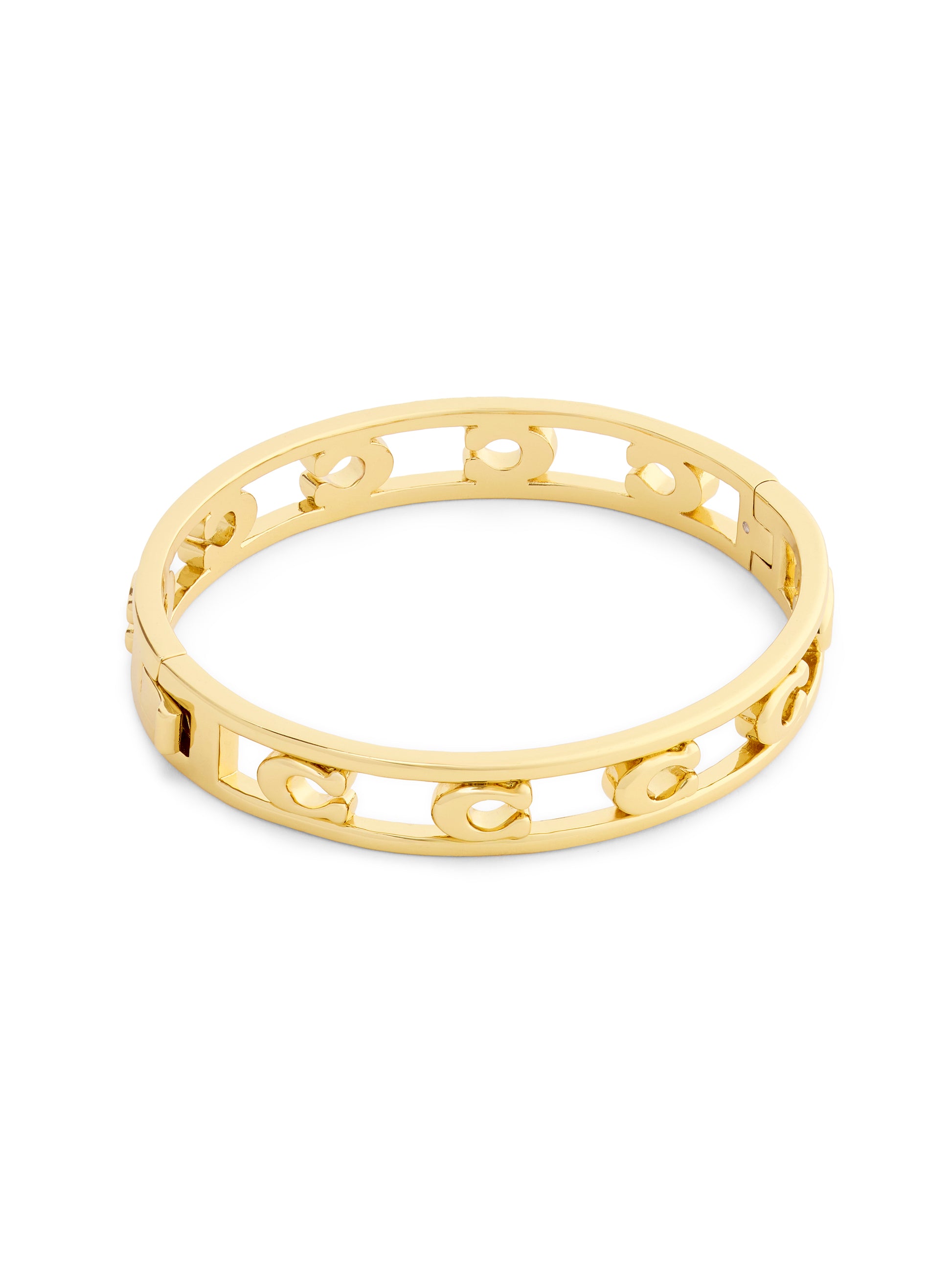 37571292GLD-Open C Hinged Bangle Bracelet-Shiny Gold