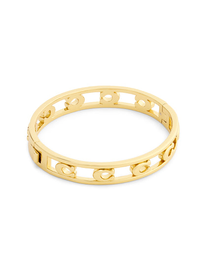 37571292GLD-Open C Hinged Bangle Bracelet-Shiny Gold