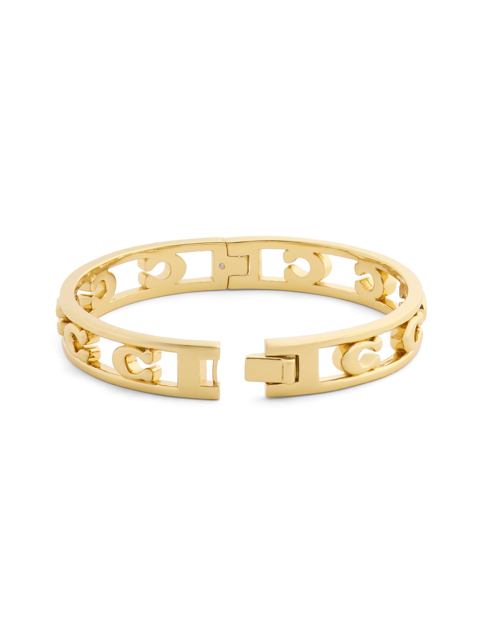 37571292GLD-Open C Hinged Bangle Bracelet-Shiny Gold