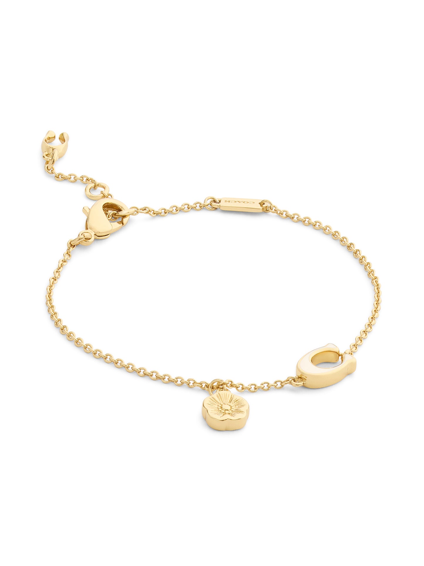 37571529GLD-Enamel C Tearose Charm Flex Bracelet-White/Gold