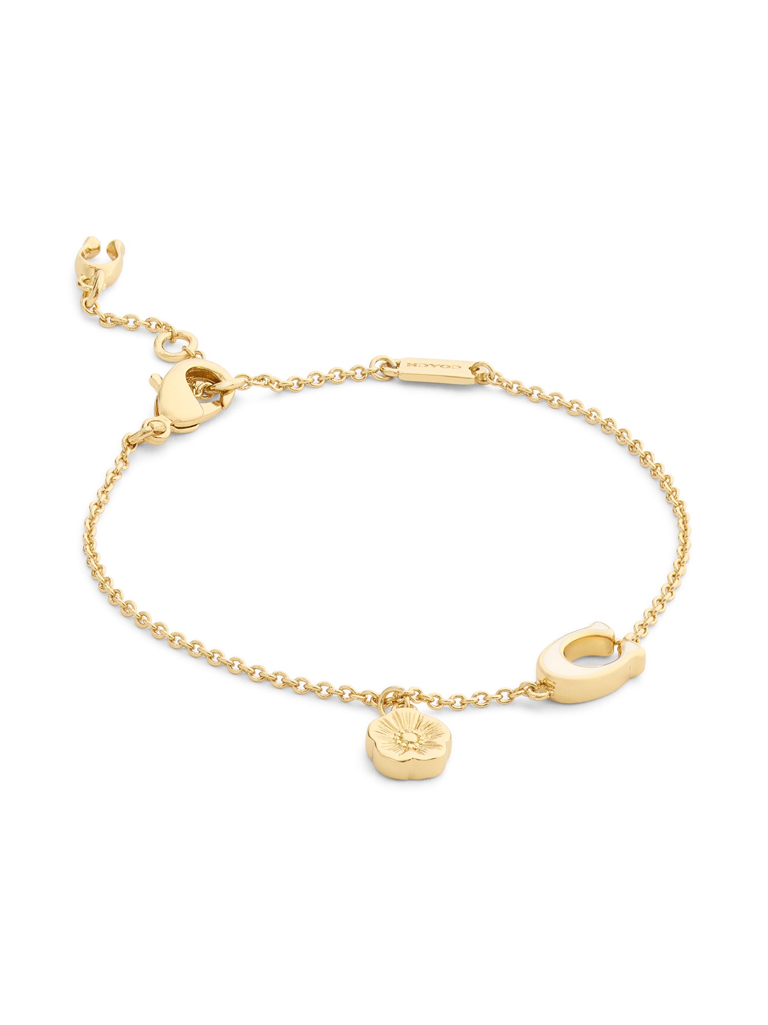 37571529GLD-Enamel C Tearose Charm Flex Bracelet-White/Gold