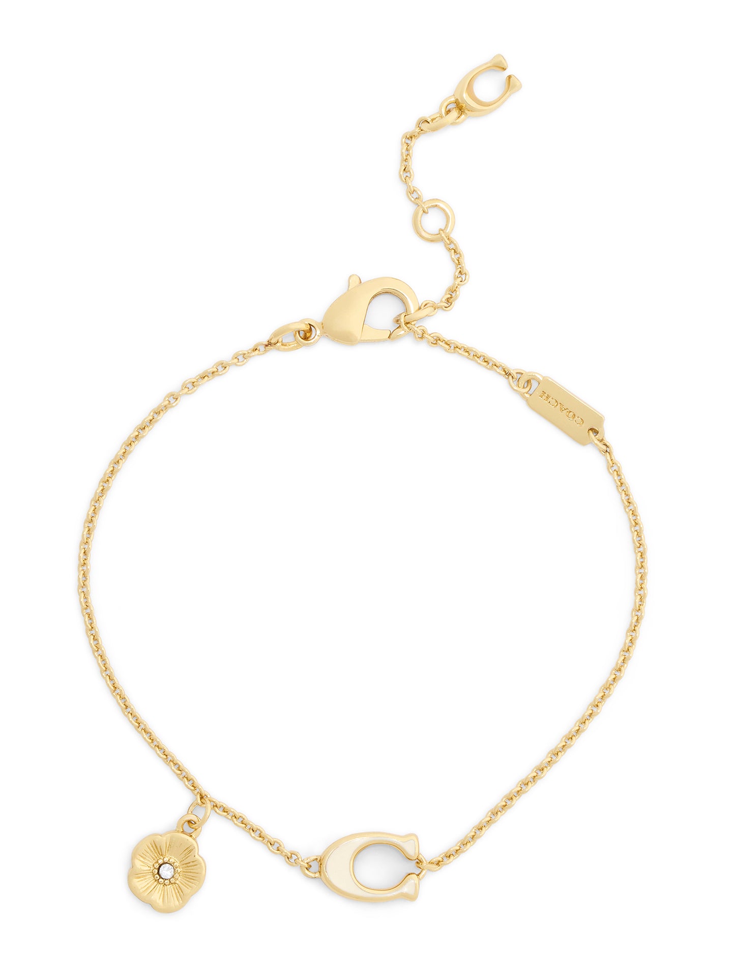 37571529GLD-Enamel C Tearose Charm Flex Bracelet-White/Gold
