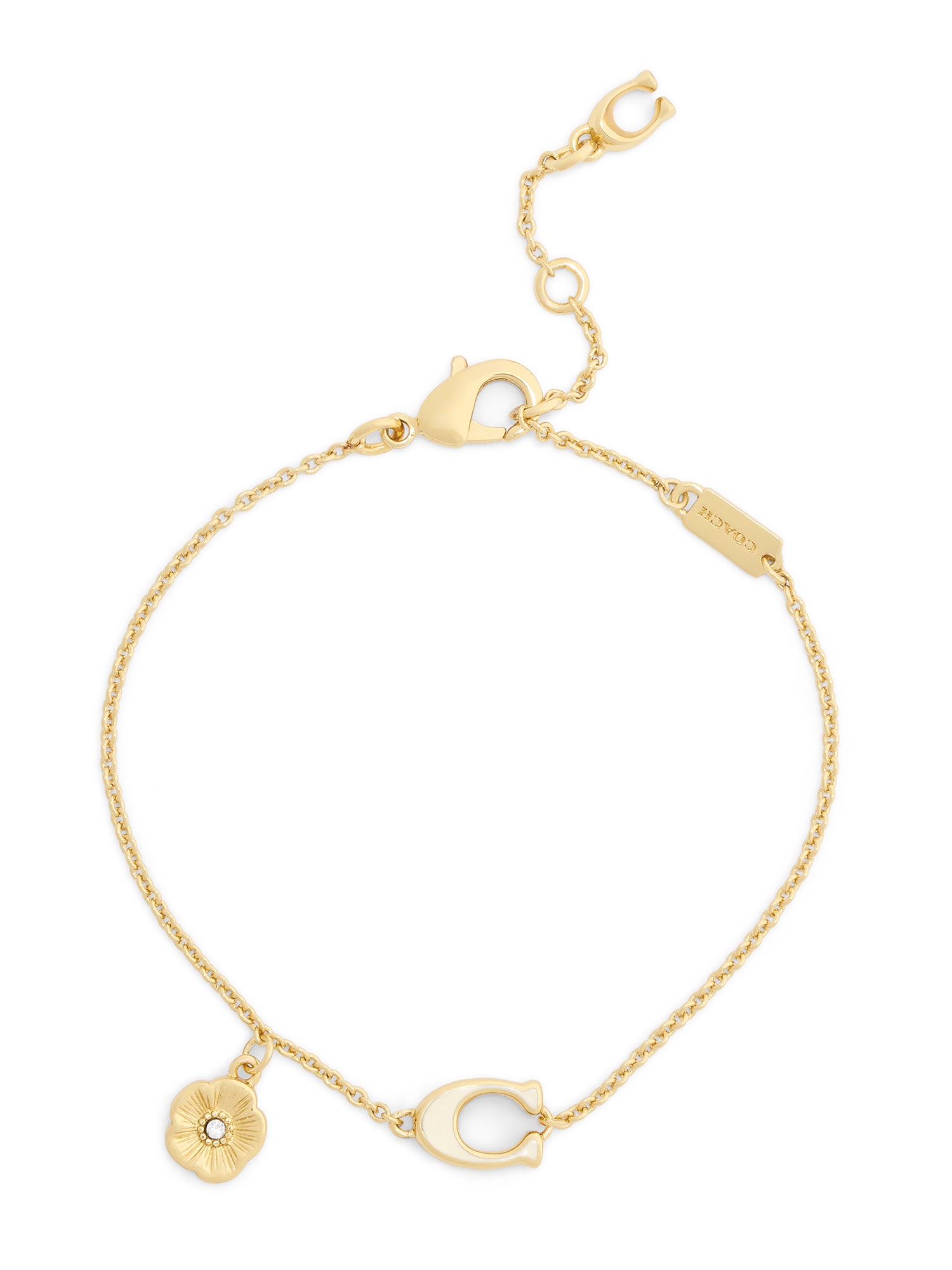 37571529GLD-Enamel C Tearose Charm Flex Bracelet-White/Gold