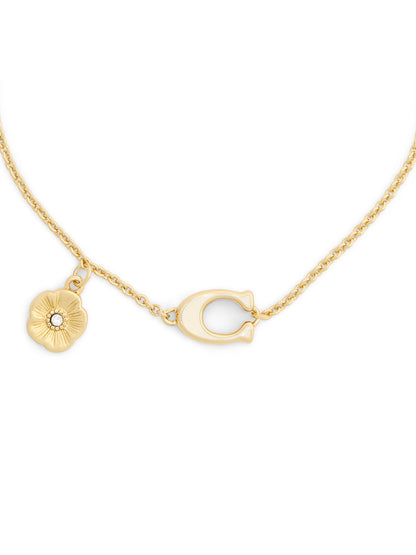 37571529GLD-Enamel C Tearose Charm Flex Bracelet-White/Gold