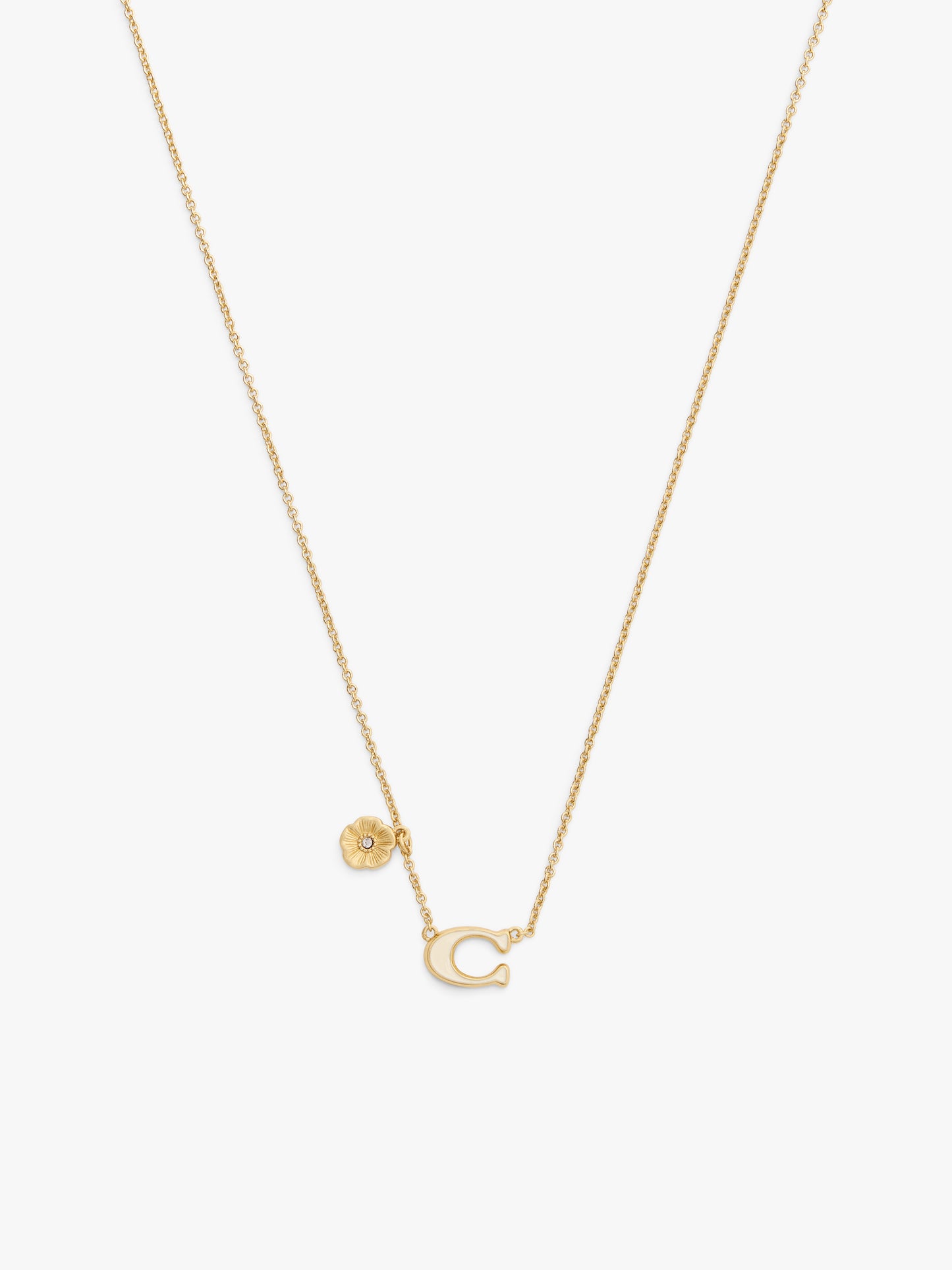 37571532GLD-Enamel C Tearose Short Pendant Necklace-White/Gold