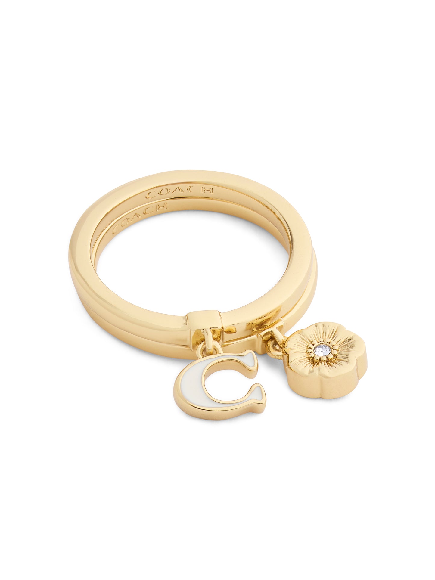 37572188GLD-Enamel C Tearose Ring Set-White/Gold