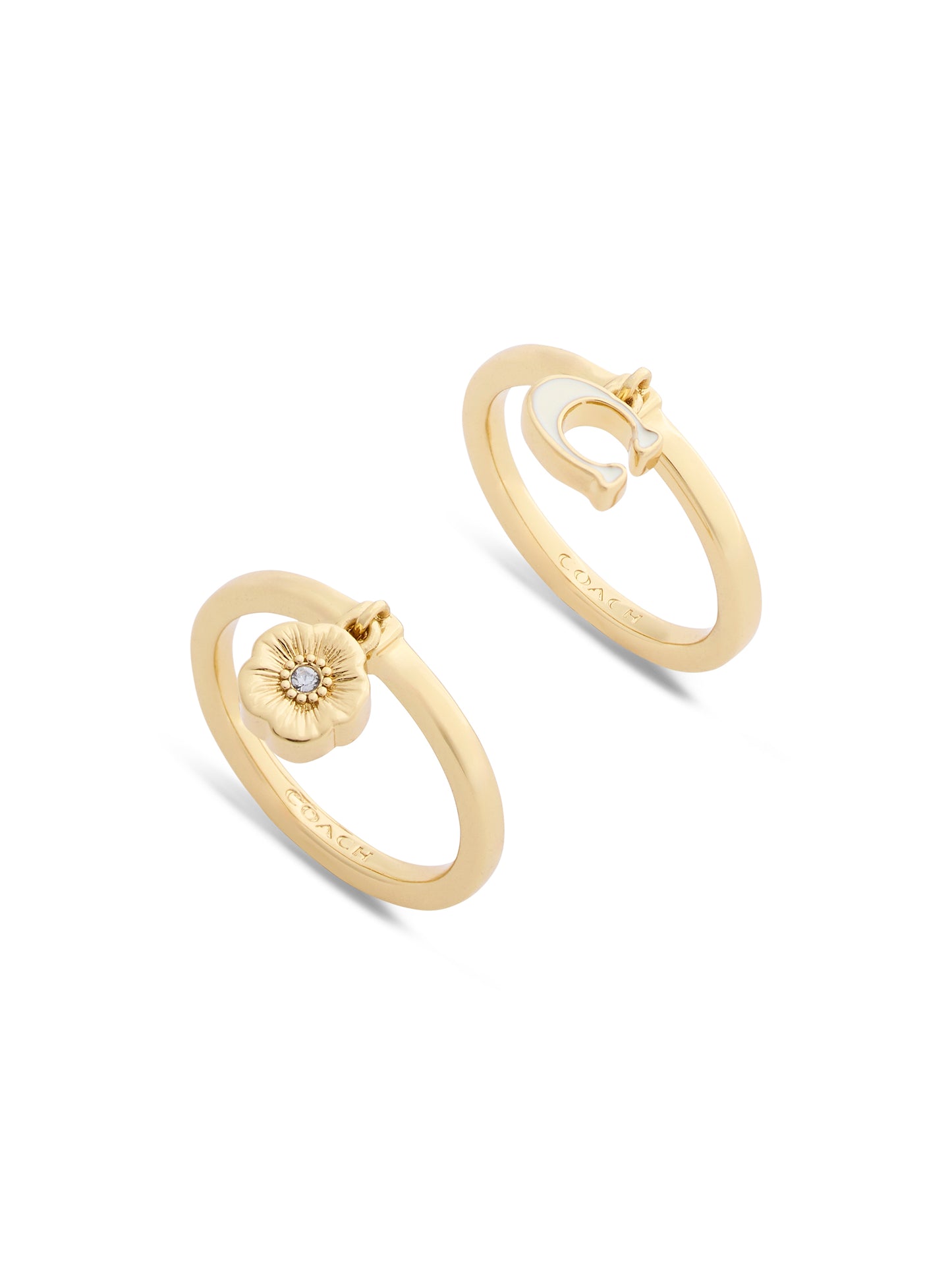 37572188GLD-Enamel C Tearose Ring Set-White/Gold
