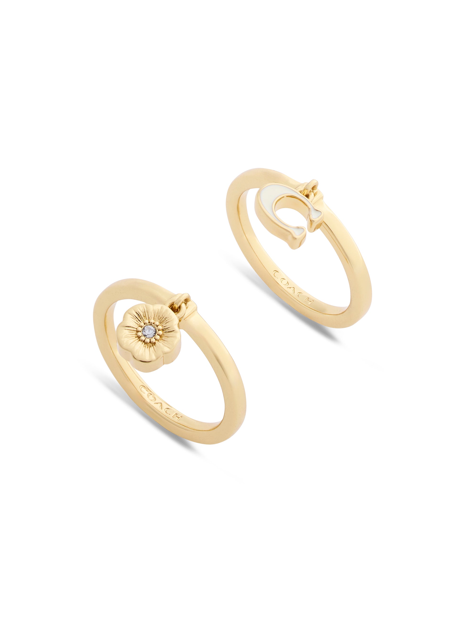 37572188GLD-Enamel C Tearose Ring Set-White/Gold