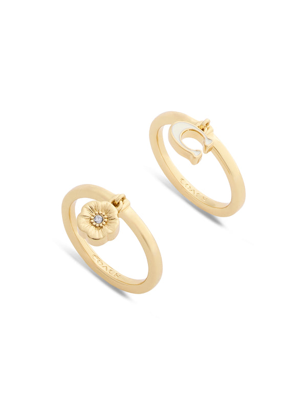 Enamel C Tearose Ring Set