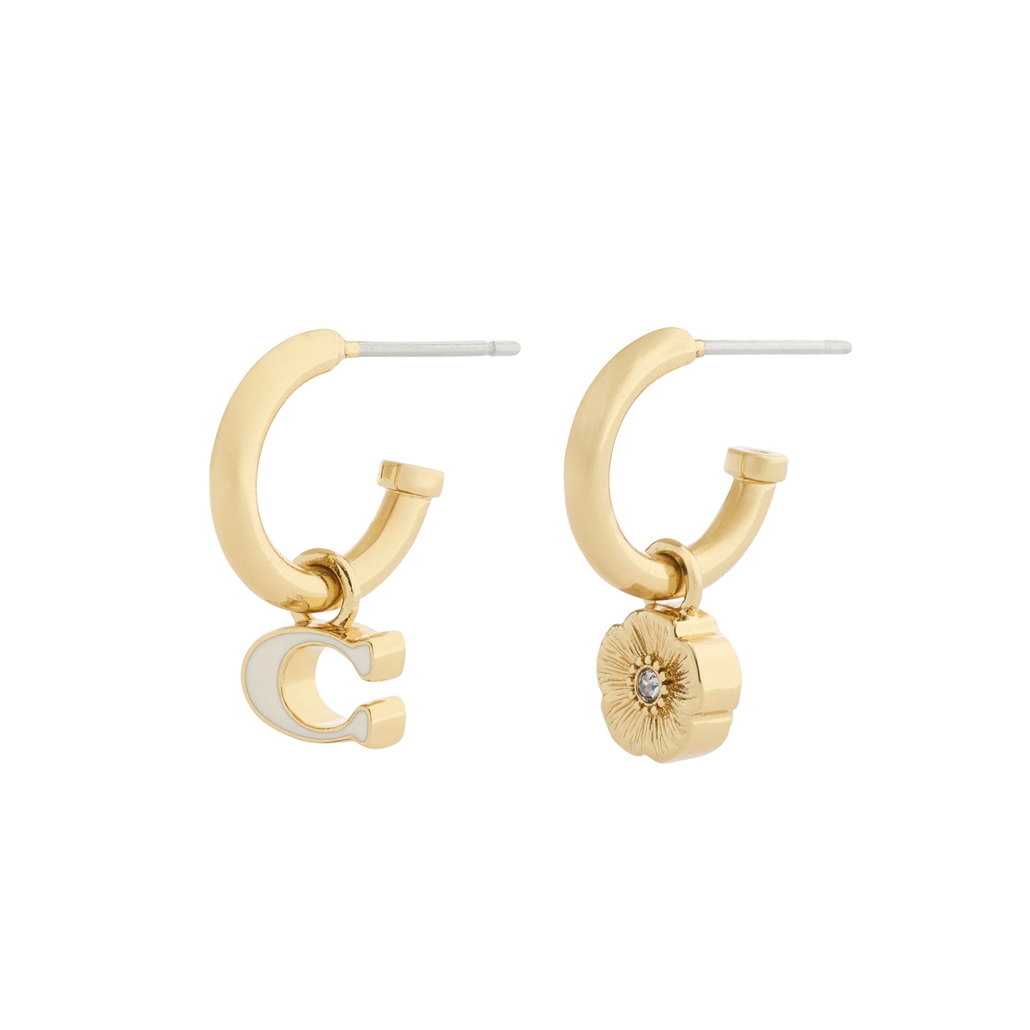 37572244GLD-Enamel Tearose Mismatch Earrings-White/Gold