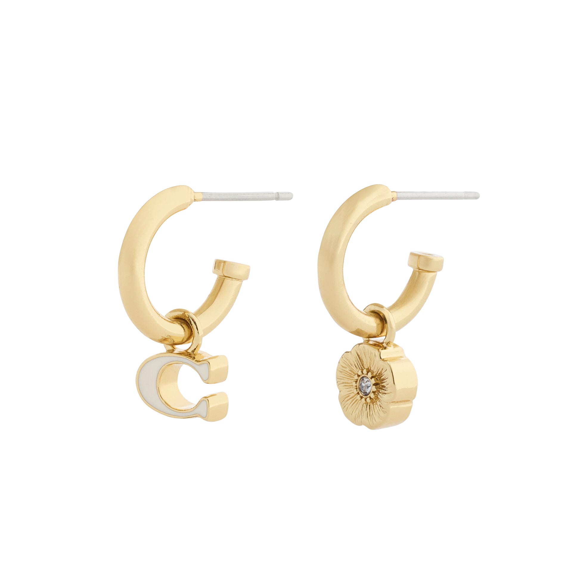 37572244GLD-Enamel Tearose Mismatch Earrings-White/Gold