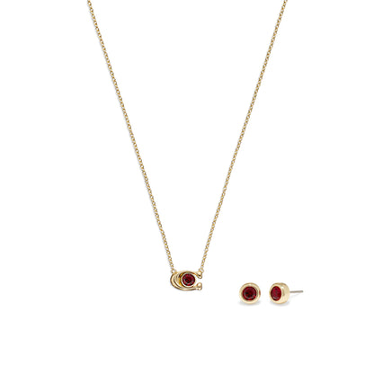 412845GLD-Signature Necklace & Earring Set-Red