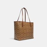 5696-City Tote In Signature Canvas-IM/Khaki Saddle 2