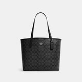 5696-City Tote In Signature Canvas-SV/Graphite/Black