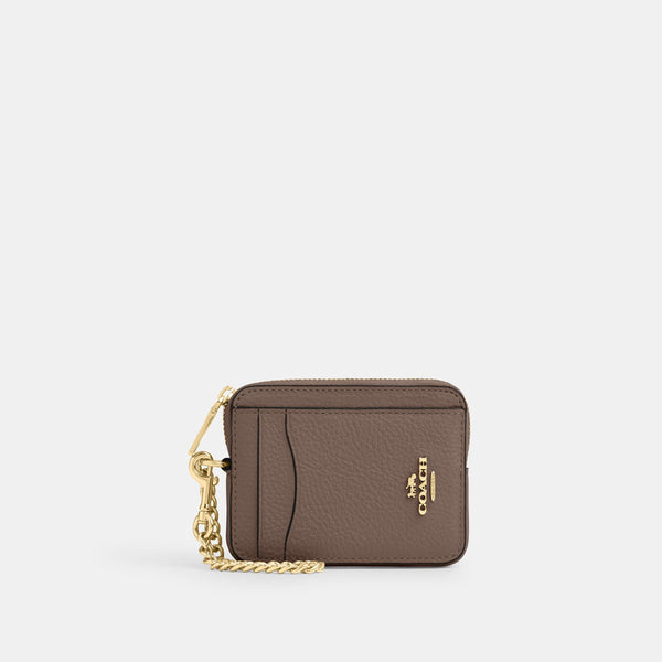 Refined Pebbled Leather Zip Card Case
