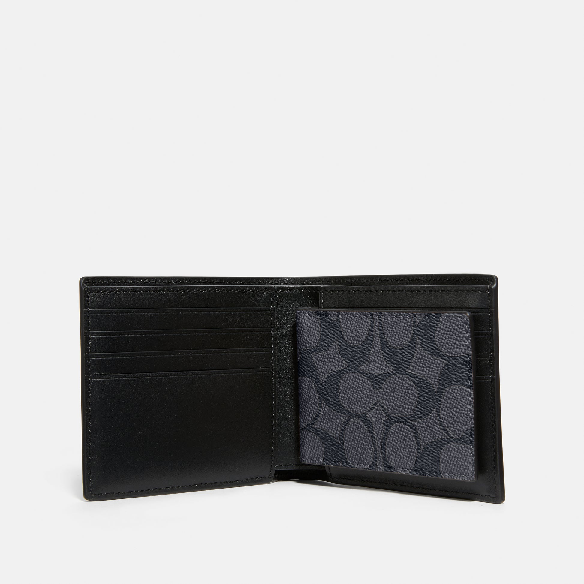 916-3-In-1 Wallet in Signature Canvas-Charcoal/Black
