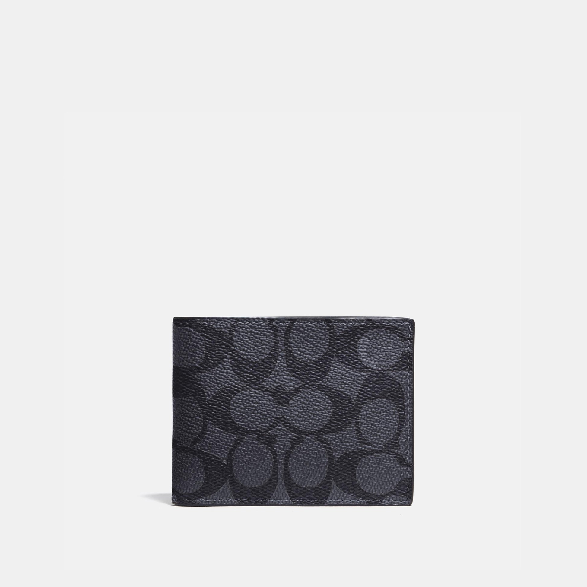 923-Slim Billfold Wallet In Signature Canvas-Charcoal/Black
