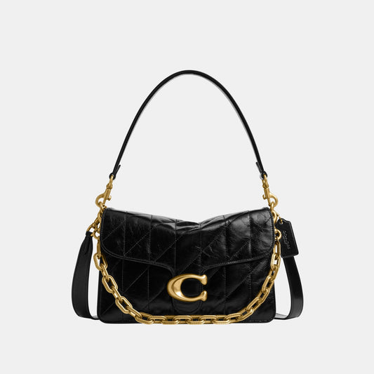 CAF55-Chain Tabby Shoulder Bag with Quilting-B4/Black