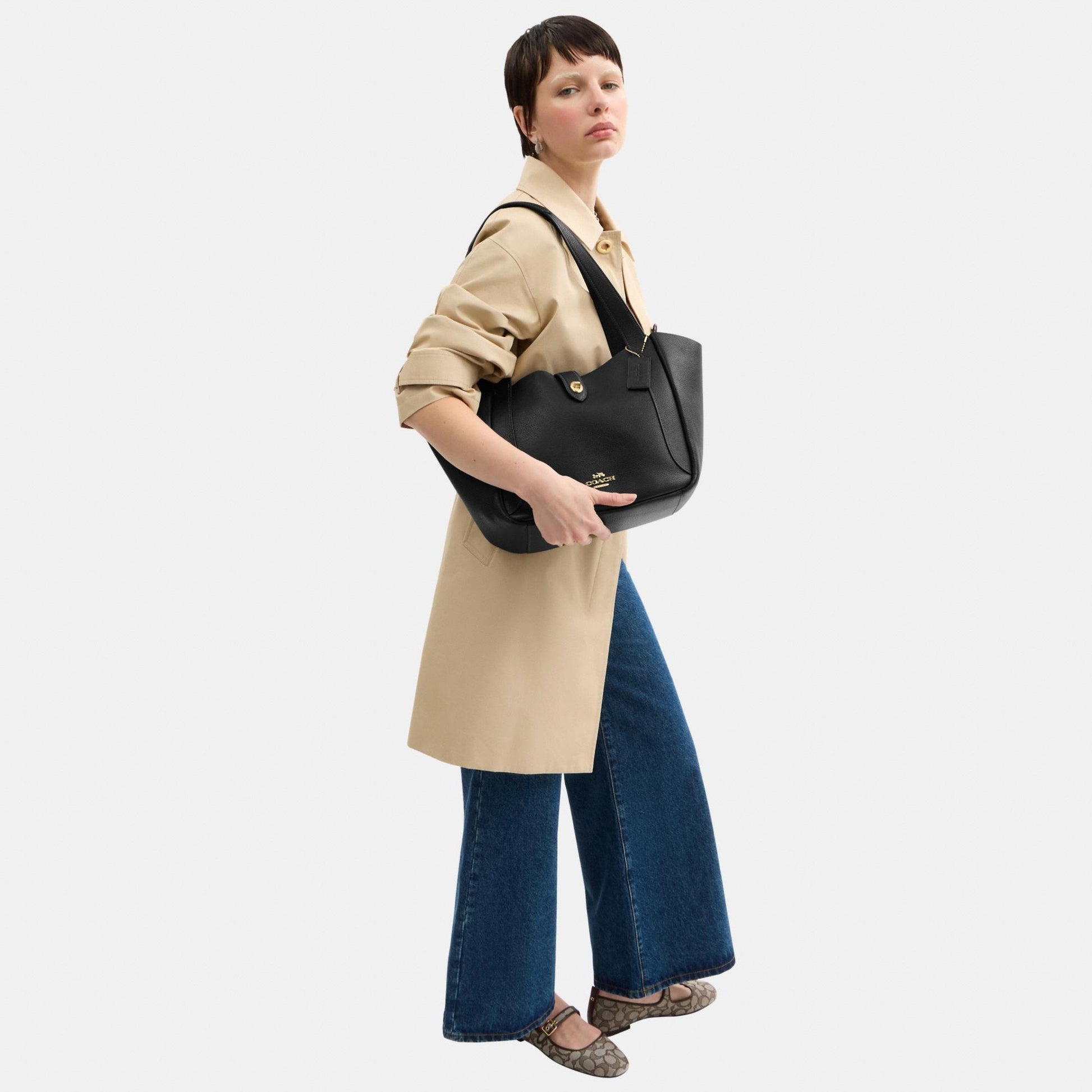 CAL17-Hadley Turnlock Tote Bag-Im/Black