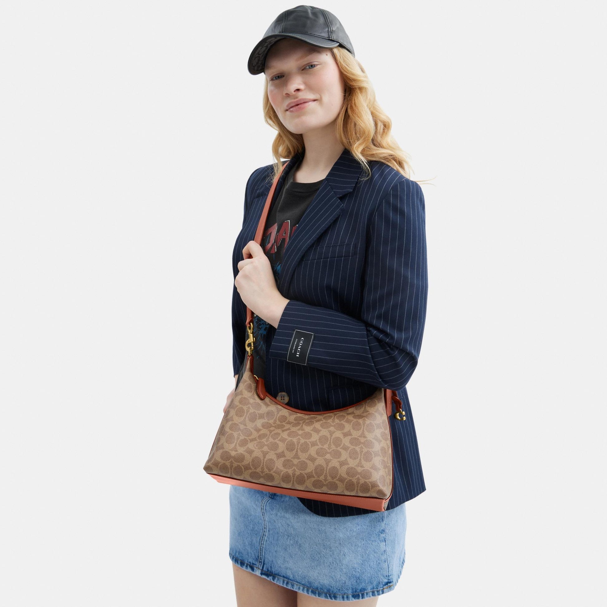 CAM23-Juliet Shoulder Bag in Signature Canvas-B4/Tan Caramel